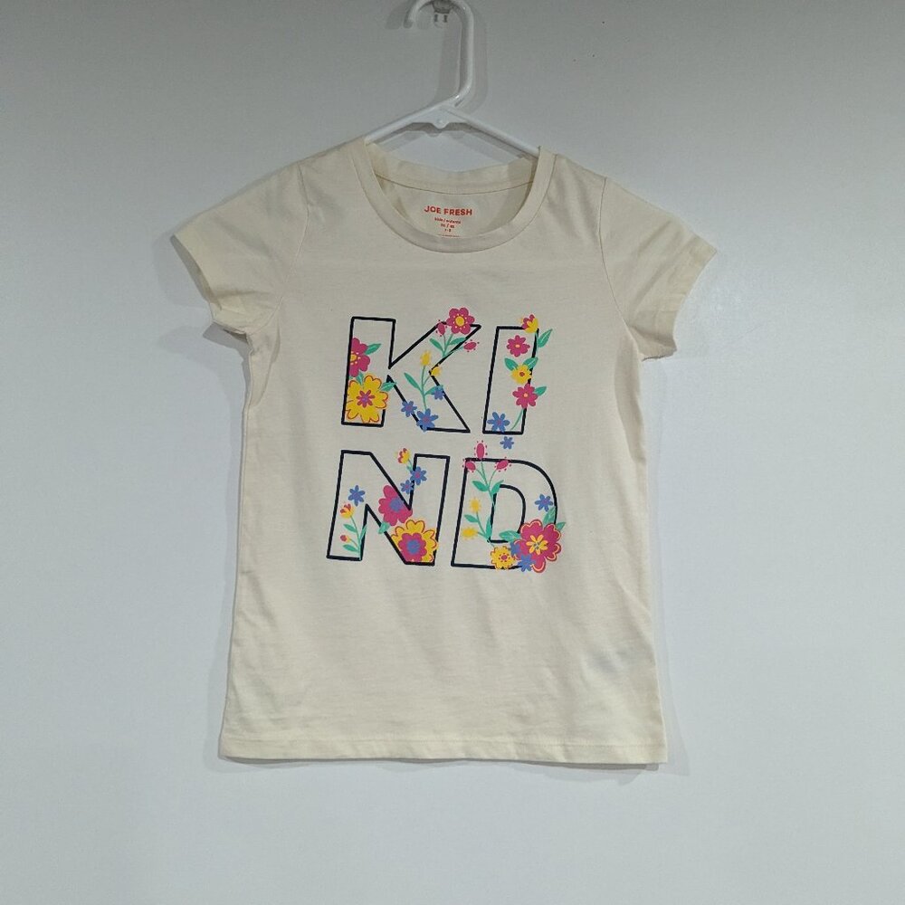 *3/$10* Joe Fresh "Kind" Flower Print Tee Cream Size Medium Size 8